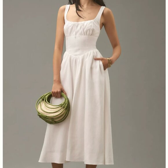 NEW BEST Reformation Balia Linen Midi Dress Sz4 White Linen Bow Sleeveless - Picture 10 of 13